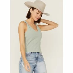 Hot Sale ✨ Miss Me 👩 Women's Found My Love Knot Jade Ribbed Tank Sage 👏