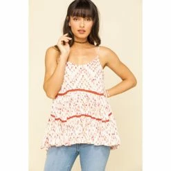 Coupon 🎉 Miss Me 👩 Women's Ivory & Red Print Tiered Top Rust Copper 👏