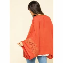 Alternative view of Buy 💯 Miss Me 👩 Women's Rust Tie Front Bell Sleeve KImono Rust Copper 😀