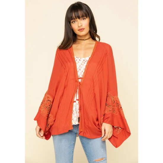 Buy ๐ฏ Miss Me ๐ฉ Women's Rust Tie Front Bell Sleeve KImono Rust Copper ๐ 7 Buy ๐ฏ Miss Me ๐ฉ Women's Rust Tie Front Bell Sleeve KImono Rust Copper ๐ - Image 5