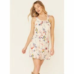 Deals ⌛ Miss Me 👩 Women's Ivory Floral Cutout Halter 👗 Dress 🎉