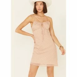 Coupon 🎁 Miss Me 👩 Women's Dobby Dot Scrunch Strappy 👗 Dress Blush 🔥
