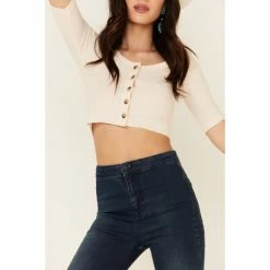 Best Sale 🎁 Miss Me 👩 Women's Pointelle Ribbed Button-Down 3/4 Sleeve Crop Top Cream 😀 10 Best Sale 🎁 Miss Me 👩 Women's Pointelle Ribbed Button-Down 3/4 Sleeve Crop Top Cream 😀 -Miss Me Shop unnamed file 995